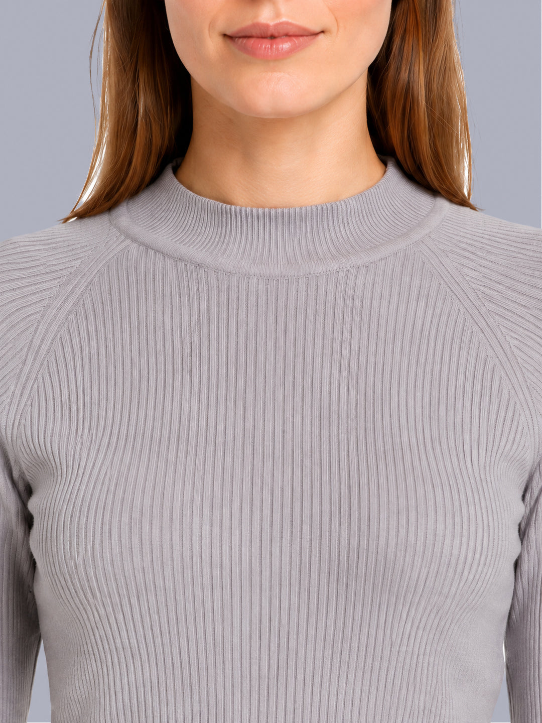 Women Purple Solid High Neck Full Sleeve Sceavy