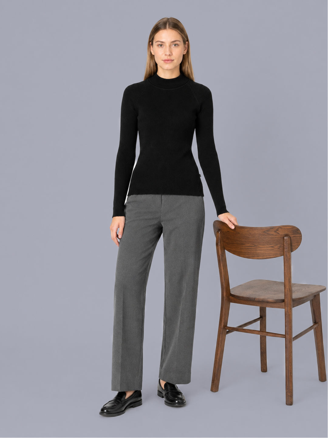 Women Black Solid High Neck Full Sleeve Sceavy