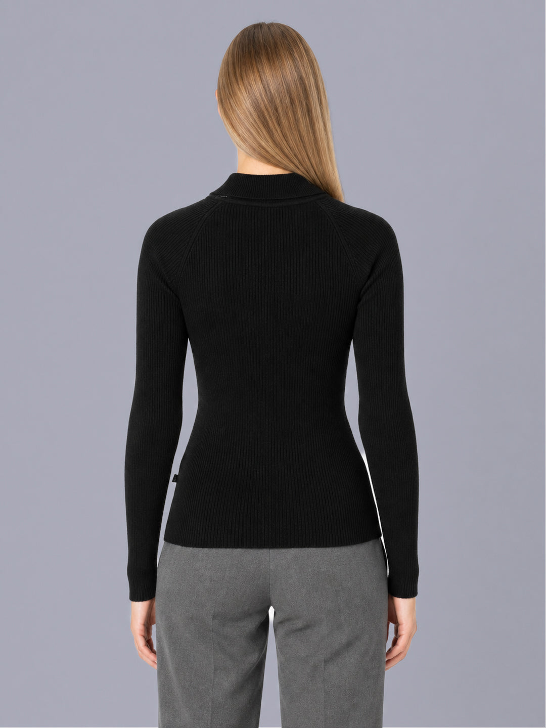 Women Black Solid High Neck Full Sleeve Sceavy