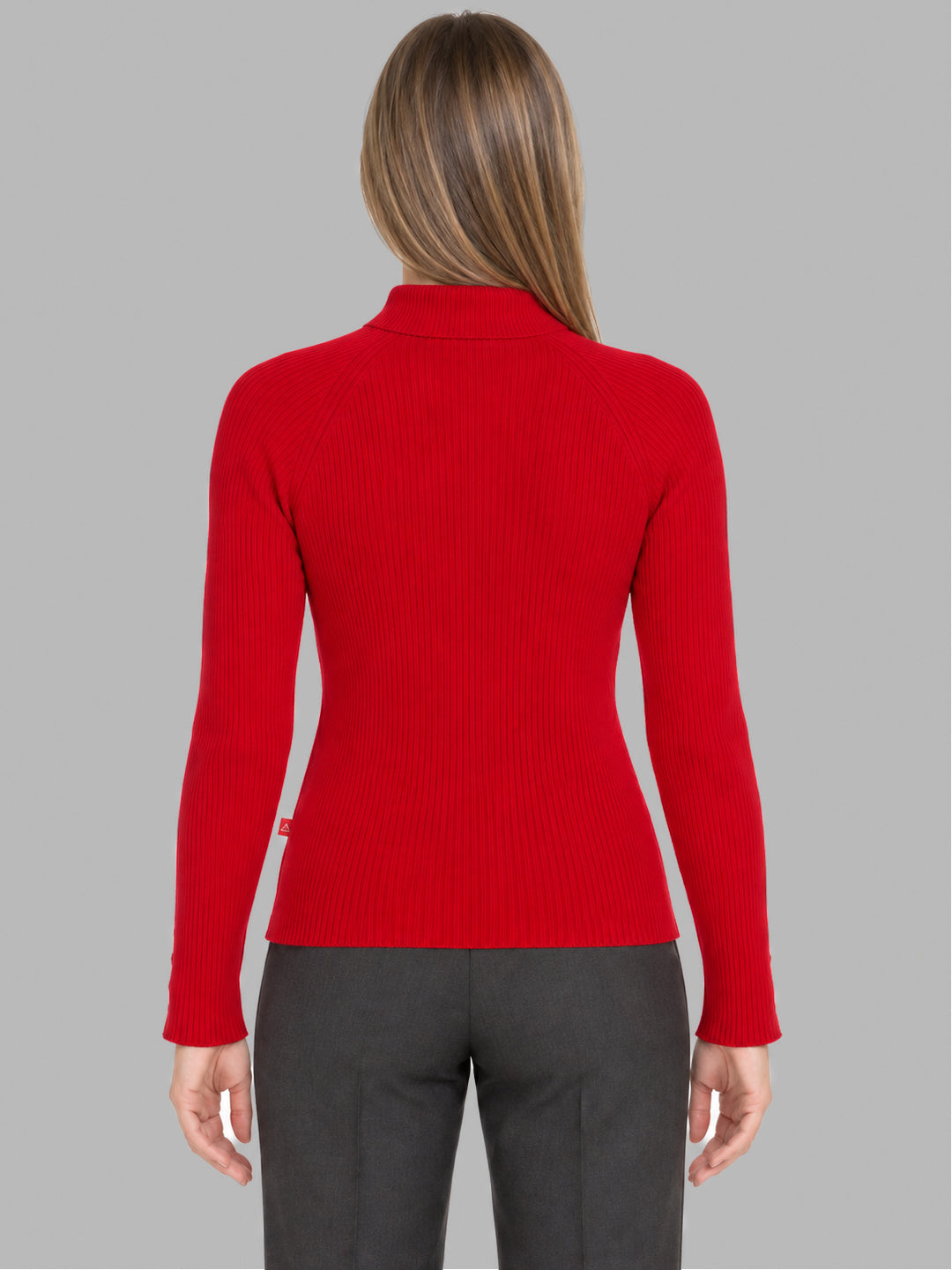 Women Red Solid High Neck Full Sleeve Sceavy