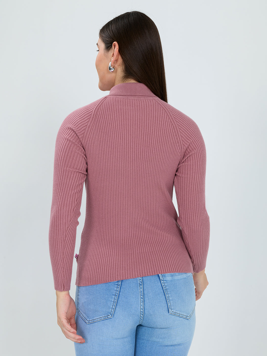 Women Light Pink Solid Turtle Neck Full Sleeve Sceavy