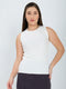 Women Off White Solid Round Neck Sleeveless Sceavy