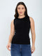 Women Black Solid Round Neck Sleeveless Sceavy