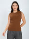 Women Rust Solid Round Neck Sleeveless Sceavy