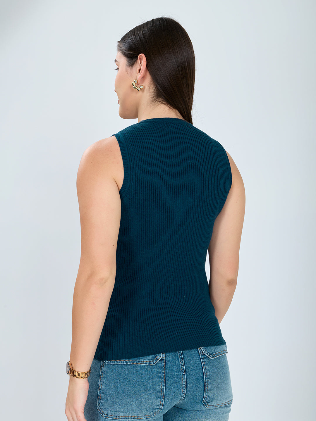 Women Teal Blue Solid Turtle Neck Full Sleeve Sceavy