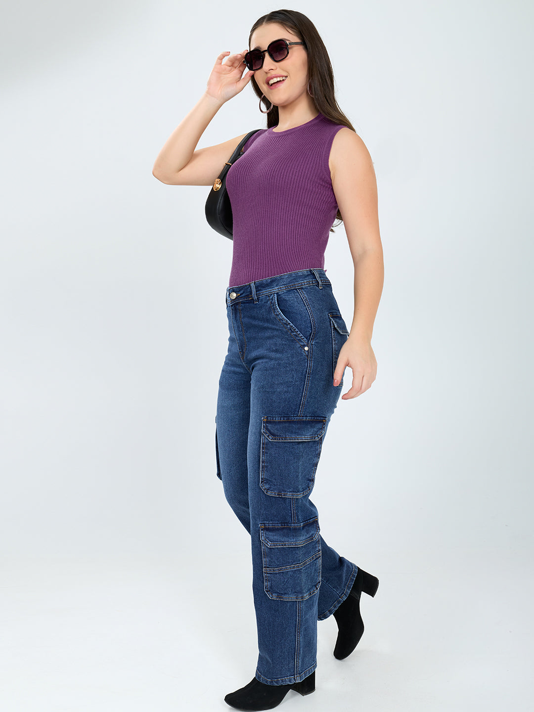 Women Purple Solid Round Neck Sleeveless Sceavy