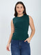 Women Green Solid Round Neck Sleeveless Sceavy