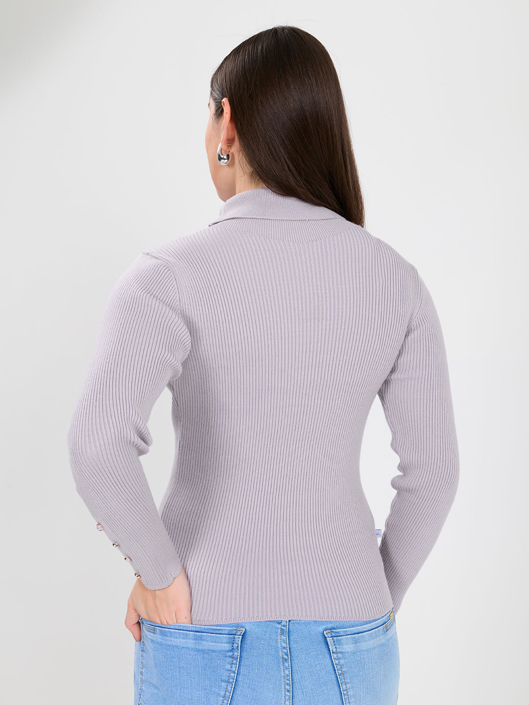 Women Purple Solid Turtle Neck Full Sleeve Sceavy