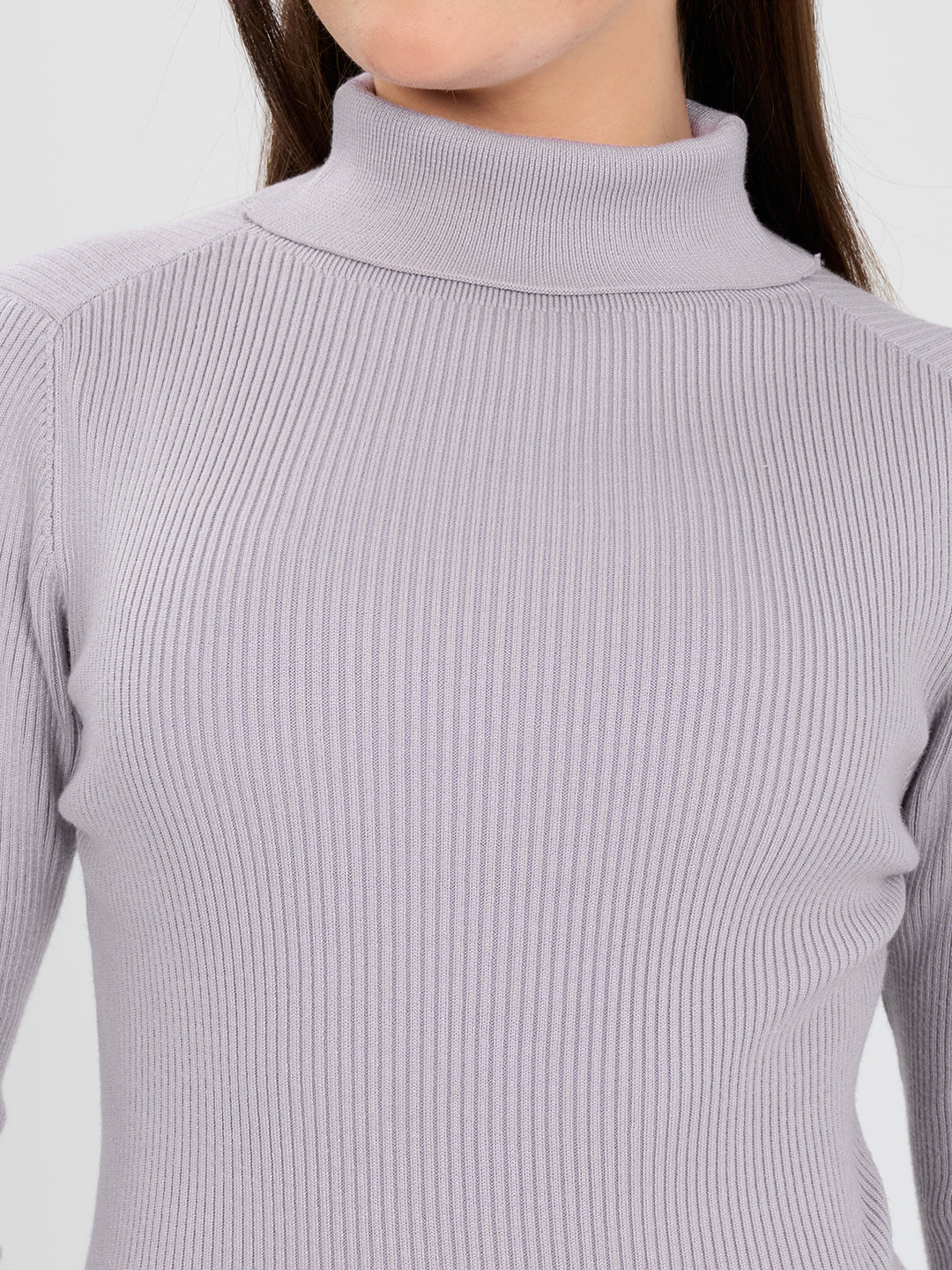 Women Purple Solid Turtle Neck Full Sleeve Sceavy