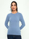 Women Blue Solid Round Neck Full Sleeve Sceavy