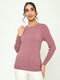 Women Light Pink Solid Round Neck Full Sleeve Sceavy