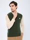Men Green Self Design V Neck Sleeveless Sweater