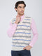 Men Off White Geometric V Neck Sleeveless Sweater