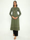 Women Green Self Design Round Neck Full Sleeve Winter Kurtis
