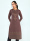 Women Rust Self Design Round Neck Full Sleeve Winter Kurtis