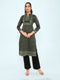 Women Olive Self Design Round Neck Full Sleeve Winter Kurtis