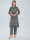 Women Charcoal Self Design Henley Neck Short Sleeve Kurtis Set for Winter