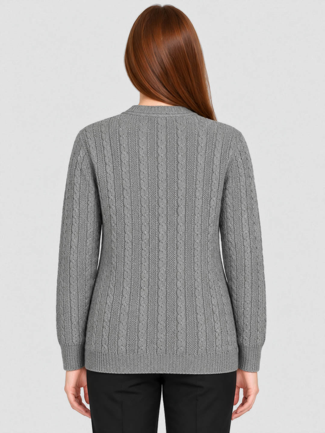 Women Grey Self Design V Neck Full Sleeve Cardigan