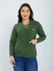 Women Green Self Design V Neck Full Sleeve Cardigan