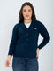 Women Blue Self Design V Neck Full Sleeve Cardigan