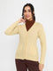 Women Beige Self Design V Neck Full Sleeve Cardigan