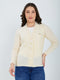 Women Off White Self Design V Neck Full Sleeve Cardigan