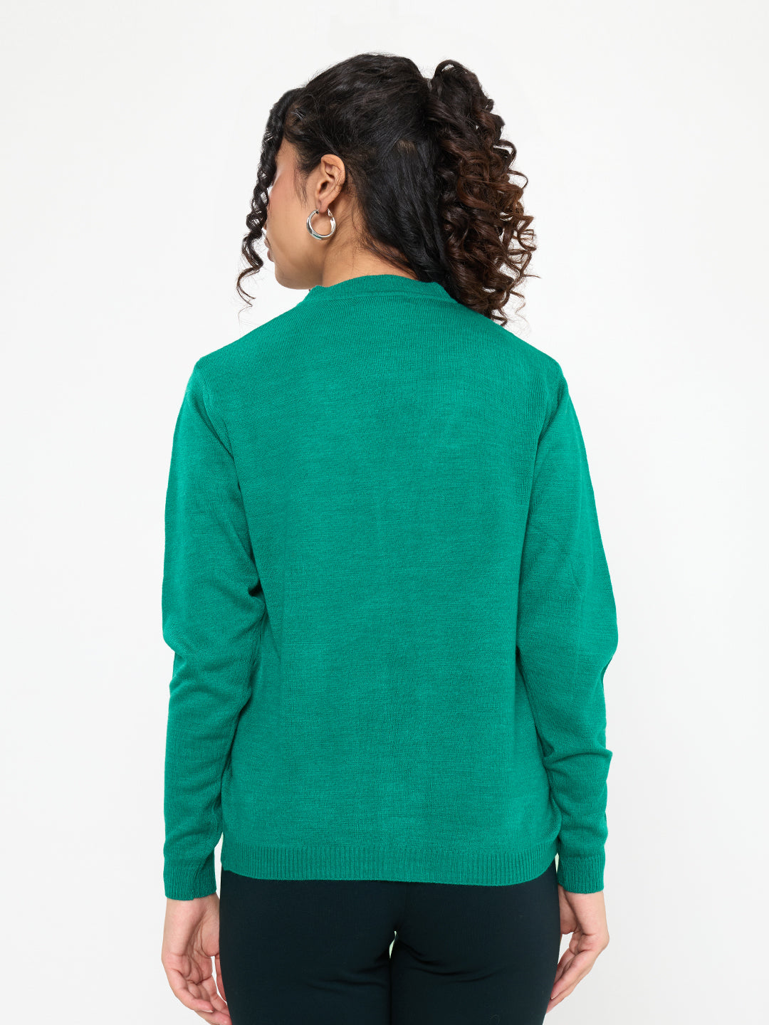 Women Green Self Design V Neck Full Sleeve Cardigan
