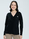 Women Black Self Design V Neck Full Sleeve Cardigan