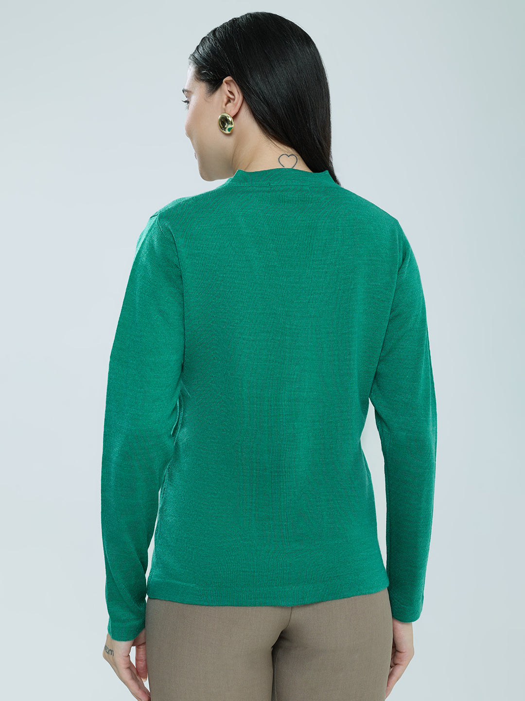 Women Green Self Design V Neck Full Sleeve Cardigan