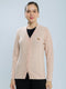 Women Beige Self Design V Neck Full Sleeve Cardigan