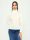 Women White Self Design Turtle Neck Full Sleeve Winter Top