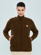 Men Brown Self Design Turtle Neck Full Sleeve Knitted Jacket