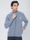 Men Grey Self Design Turtle Neck Full Sleeve Knitted Jacket