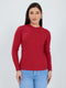 Women Red Designer High Neck Full Sleeve Winter Top