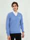 Men Blue Self Design V Neck Full Sleeve Pullover