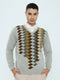 Men Grey Self Design V Neck Full Sleeve Pullover
