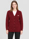 Women Red Self Design V Neck Full Sleeve Cardigan