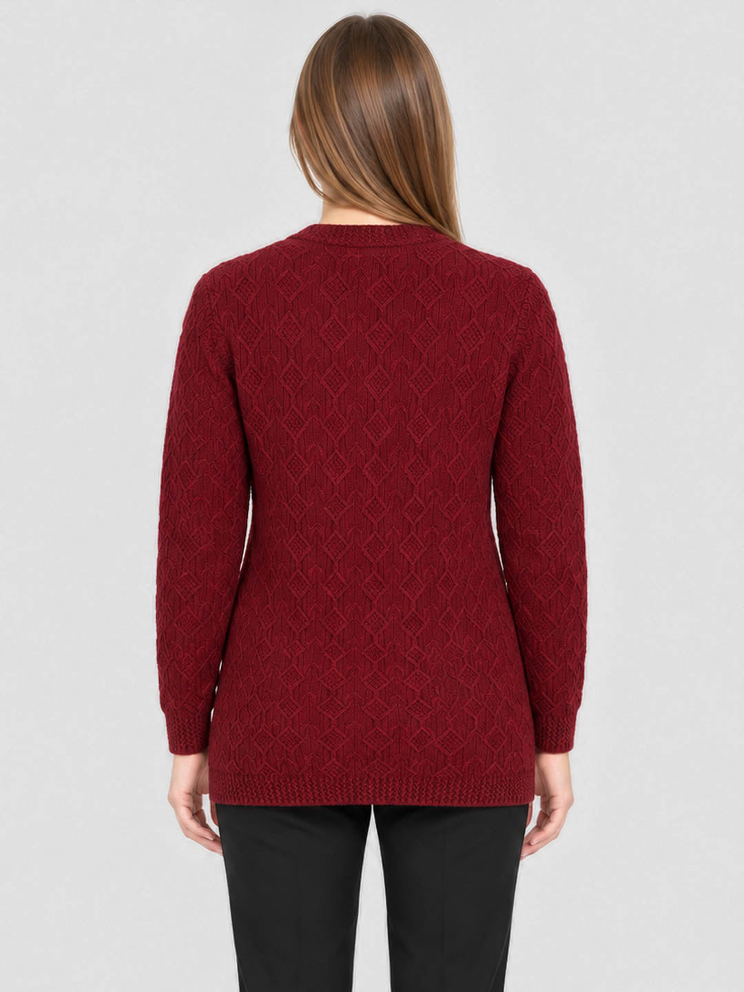 Women Red Self Design V Neck Full Sleeve Cardigan