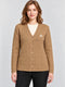 Women Camel Brown Self Design V Neck Full Sleeve Cardigan