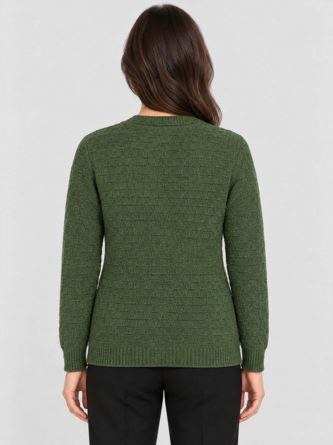Women Green Self Design V Neck Full Sleeve Cardigan