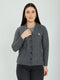 Women Grey Self Design V Neck Full Sleeve Cardigan