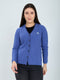 Women Blue Self Design V Neck Full Sleeve Cardigan