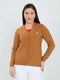 Women Mustard Self Design V Neck Full Sleeve Cardigan