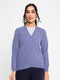 Women Purple Self Design V Neck Full Sleeve Cardigan