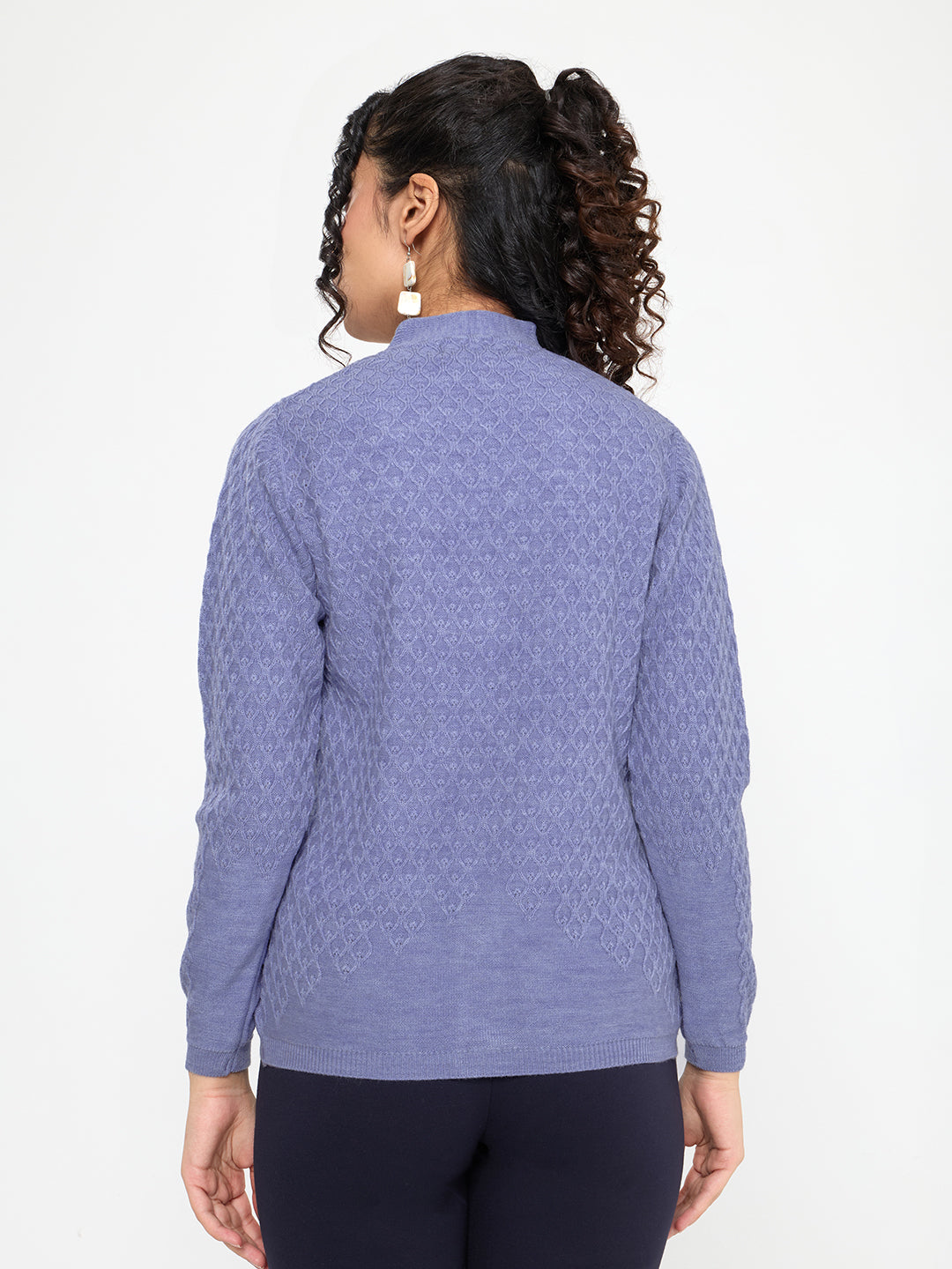 Women Purple Self Design V Neck Full Sleeve Cardigan