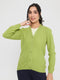 Women Light Green Self Design V Neck Full Sleeve Cardigan
