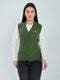 Women Green Self Design V Neck Sleeveless Cardigan