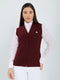 Women Maroon Self Design V Neck Sleeveless Cardigan