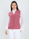 Women Pink Self Design V Neck Sleeveless Cardigan