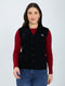 Women Black Self Design V Neck Sleeveless Cardigan